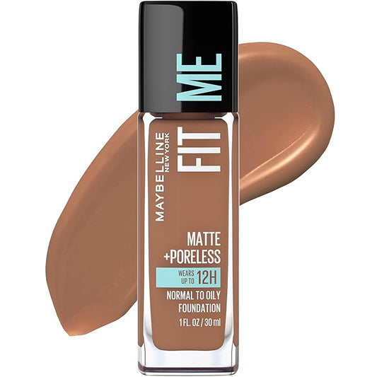 Maybelline Fit Me Matte + Poreless Liquid Oil-Free Foundation Makeup, Latte, 1 Count (Packaging May Vary)