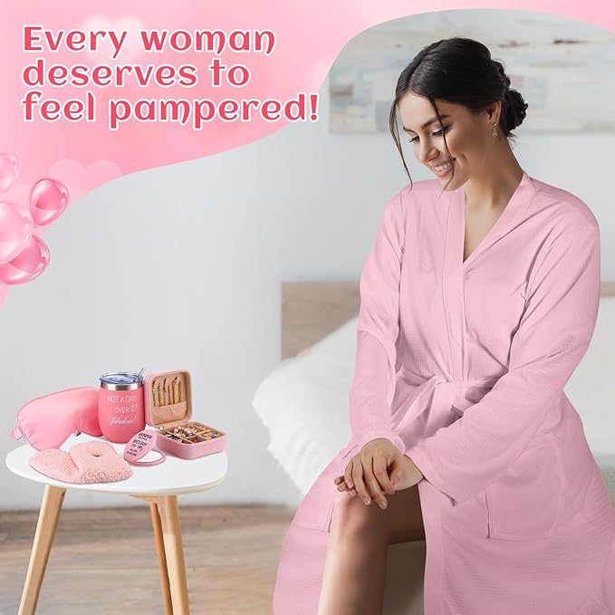 Nuogo 13 Pcs Birthday Gifts for Women Mothers Day Gifts Spa Basket Set for Women Mirrors Socks Steamers Jewelry Case Bath Robe Mom nurse Girlfriend Wife