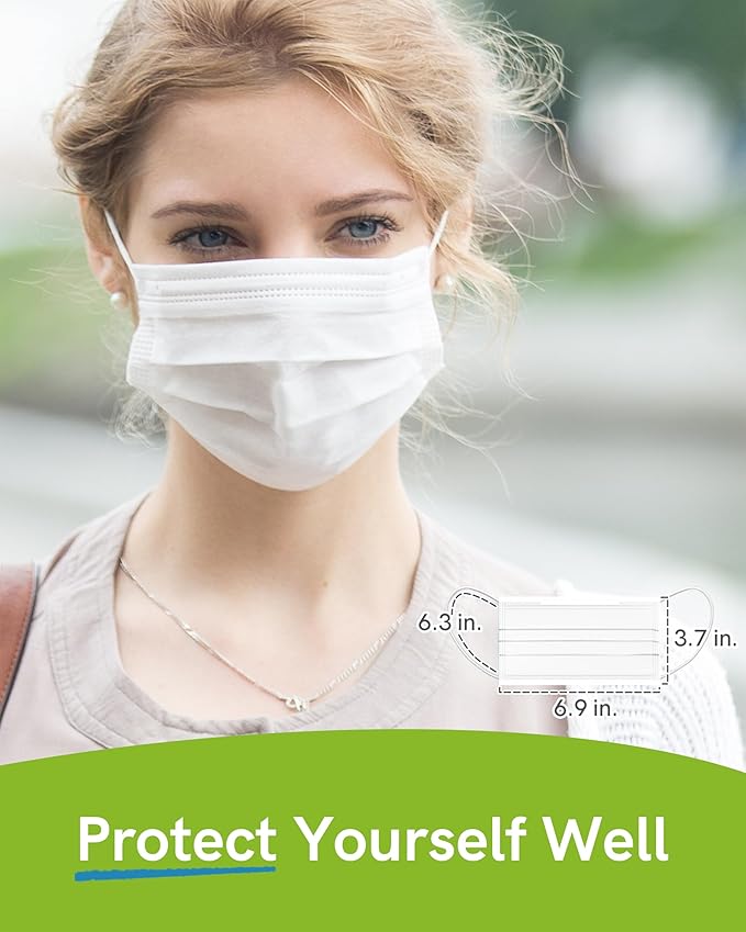 FriCARE Disposable Face Masks, 3-Ply ASTM Level 3 Medical Grade, FSA/HSA Eligible, Breathable & Comfortable for Allergy/Sun Protection, 50 Pack White