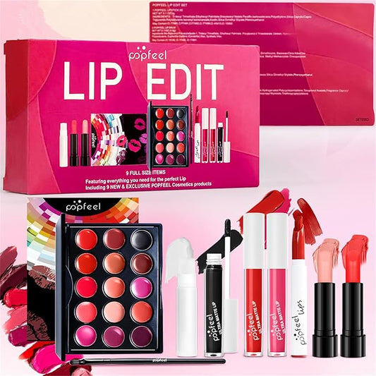 Lip Makeup Kits for Women, Lip Makeup Set for Beginners, Christmas Day Gifts for Women Girls, Lip Cosmetics Essential Bundle Include Lipstick Palette,Lip Brush