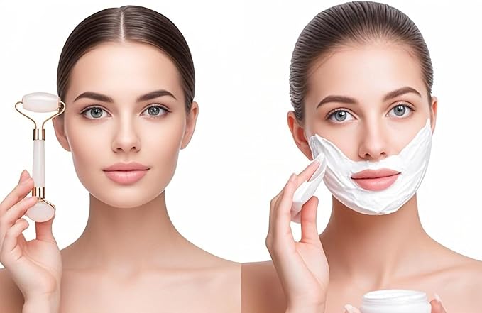 Jade Roller Gua Sha Beauty Pen Set, Face Roller Redness Reducing Skin Care Tools, Facial Tools for Face Massager,Relieve Fine Lines and Wrinkles,Self Care Gift for Women (White)