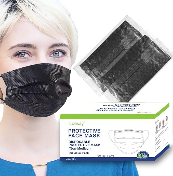 50PCS Disposable Masks Individually Packed 3-Layer Protection Suitable for Adults Elderly and Children.