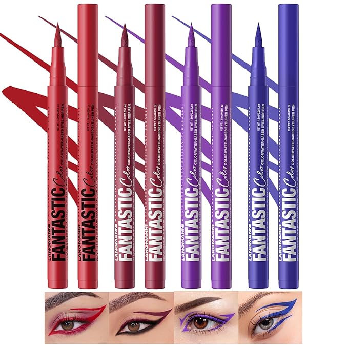 LANGMANNI 4 Colors Matte Liquid Eyeliner Set, Neon Colorful Pigmented With Long-lasting, Smudgeproof & Waterproof Eye Liner Makeup for Bold & Stunning Looks - Gift for Girls(5+6+7+8)