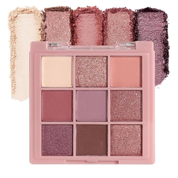 9 Colors Colorful Eyeshadow Palette Makeup,Rose Gold Brown Purple Nude Matte Shimmer Neutral Eye Shadow Powder Palette,Naturing-Looking Long Lasting Waterproof