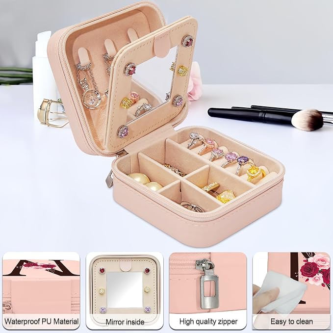 Birthday Gifts for Women,Initial Canvas Tote Bag,Monogrammed Gift for Women,16oz Initial Glass Cup,Makeup Bag with Zipper,Jewelry Organizer Box,Personalized Gifts for Mom-N