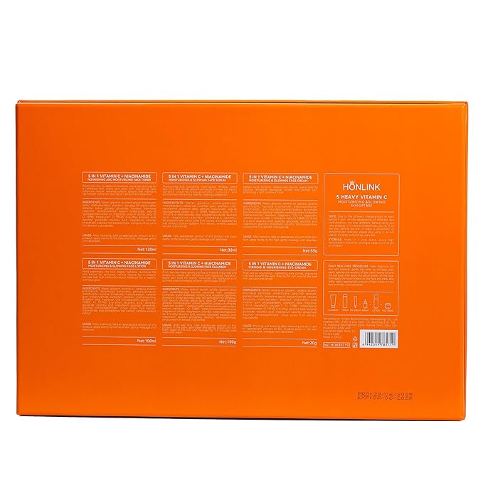 HONKLINK 6-Piece Hydrating Skincare Set with Vitamin C & Niacinamide,Face Care Kit Includes Toner, Faical Serum,Cleanser,Moisturizer, Eye Cream & Body Lotion | Unique Gift for Women