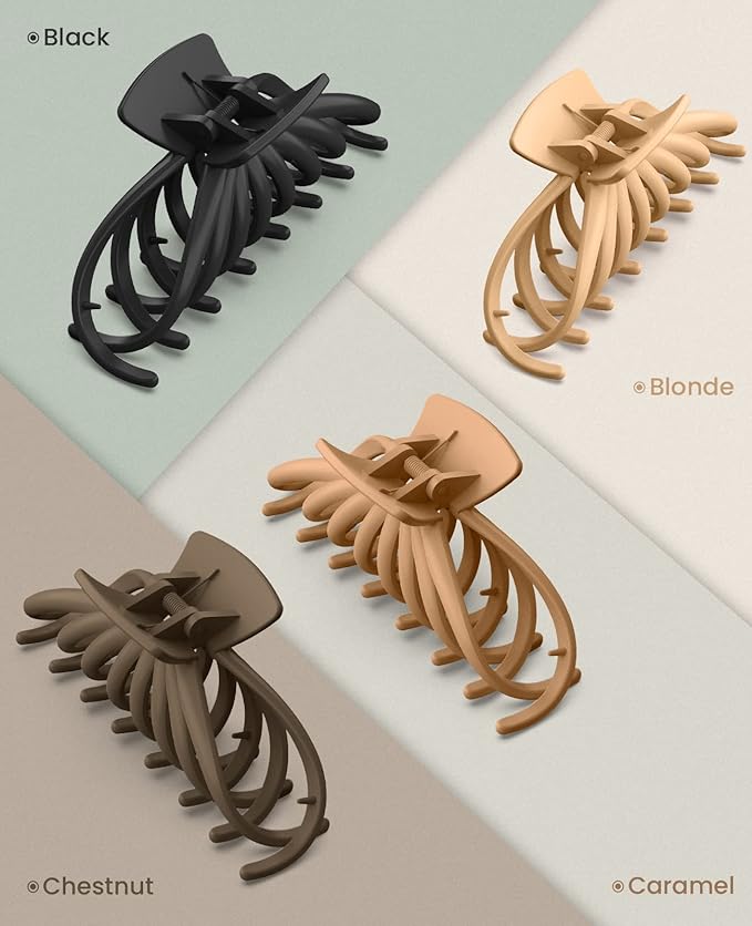 OPAUL Hair Clips for Thick Hair, 4 Pack - Extra Large Hair Claw Clips for Women, 4.75" Hair Accessories for Women Girls Gifts, Neutral 4 Colors: Blonde, Caramel, Chestnut, Black
