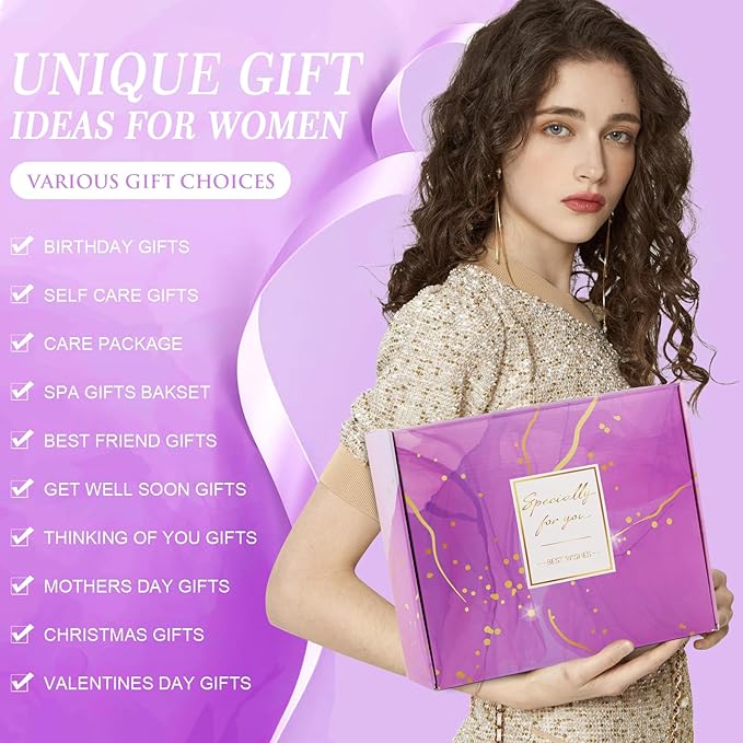 Birthday Gifts for Women Self Care Gifts Get Well Soon Gifts, Rose Relaxing Spa Gifts Basket Care Package, Luxury Flannel Blanket, Unique Mothers Day Idea Gifts for Mom Her Grandma Friend Sister Wife