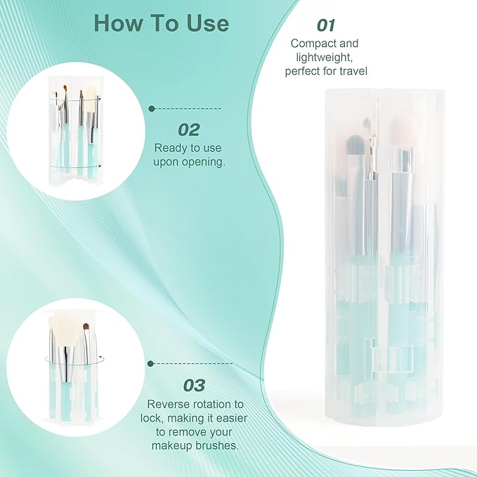 Docolor 6 Pieces Travel Makeup Brush Set, Portable On-The-Go Makeup Brush Set Travel Size Makeup Brushes for Powder Contour Blush Eyeshadow Brow Brush Make Up Brushes with Brush Foldable Holder
