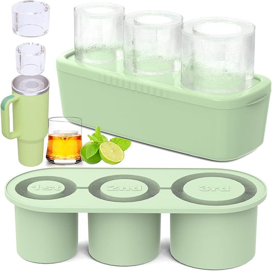 Ice Cube Tray for Tumbler Cup 30Oz-40Oz, 3 Pcs Silicone Cylinder Ice Mold with Lid and Bin for Freezer, Easy Fill and Release Ice Maker for Whiskey, Cocktail BPA-Free