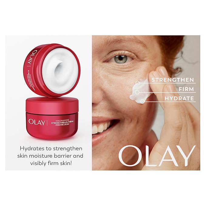 Olay Niacinamide Face Moisturizer, Strong & Firm Cream for Women, Anti-Aging, Anti-Wrinkle, Firming Skin Care, Evens, Hydrates to Repair Barrier, Recyclable Sustainable Eco Jar, Non-Greasy, 2 oz