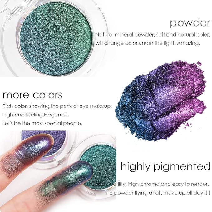 evpct 2Pcs Shimmer Teal Dark Sapphire Blue Bright Purple Multichrome Chrome Single Eye Shadow Palette Makeup for Older Women, Glitter Metallic Duochrome Chameleon Gothic Iridescent Eyeshadow Palette