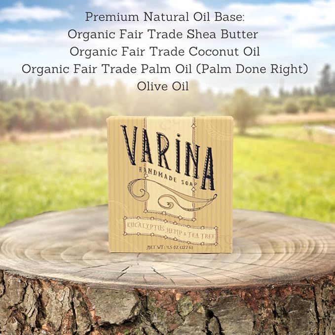 Organic Eucalyptus Hemp & Tea Tree Bar Soap - Gentle Cleansing for Sensitive Skin, Herbal and Mint - 3 Pack