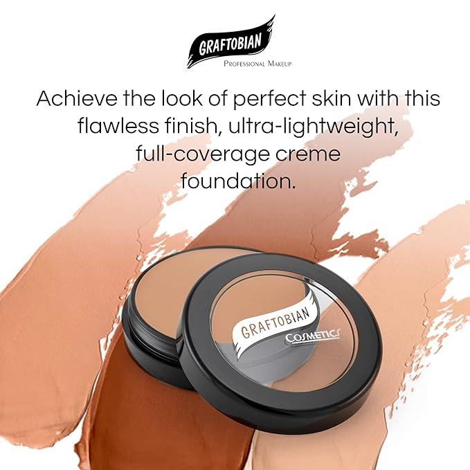Graftobian HD Glamour Crème Foundation 1/2oz, Weightless Full Coverage Makeup, 65 Inclusive Shades, For All Skin Types, Natural or Full-Glam Looks, For Professionals and Beginners, Bisque