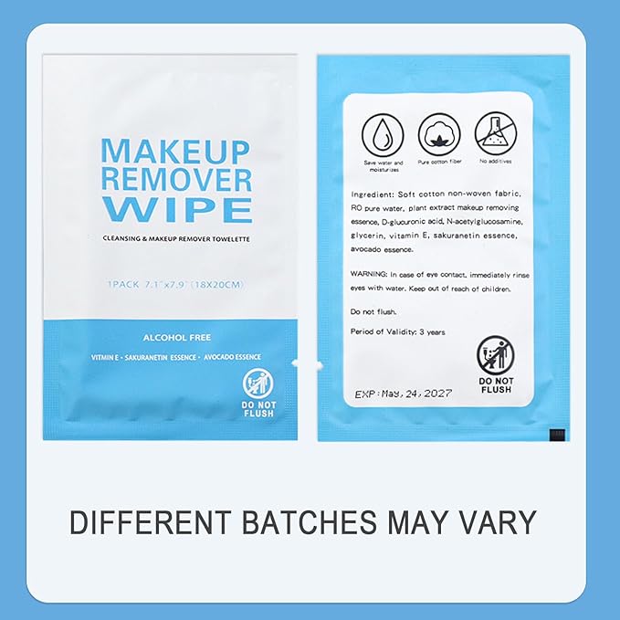 100 Pack Individual Makeup Remover Wipes, Individually Wrapped Face Cleansing Wipes, Travel Makeup Remover Cloth for Travel, Hotel Skin Care