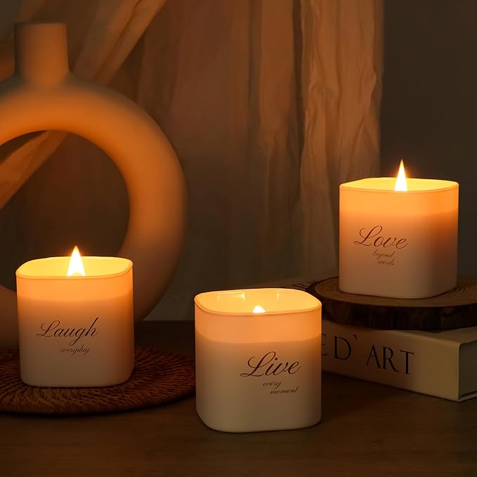 Set of 3 Scented Soy Candles Gift Set | One Life Collection | Orange Blossom, White Tea and White Bloom | Crackling Wood Wick | 50+ HR Burn, 9.8oz Each | Luxury Soy Candle Gift for Women & Home