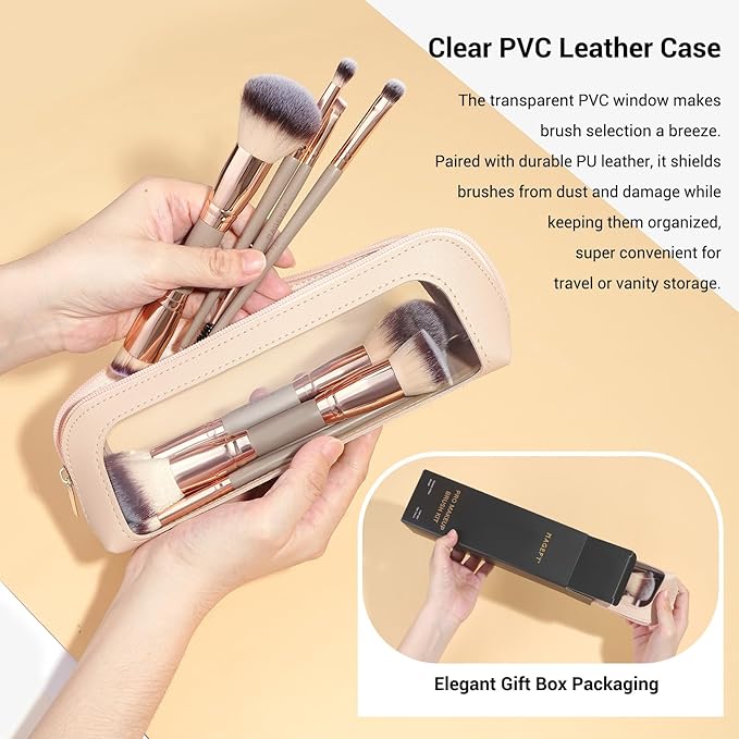 MAGEFY Makeup Brushes 12Pcs with Bag, Double-End Multi-functional for Foundation Powder Blush Eyeliner Eyeshadows brushes with Gift Box,Champagne