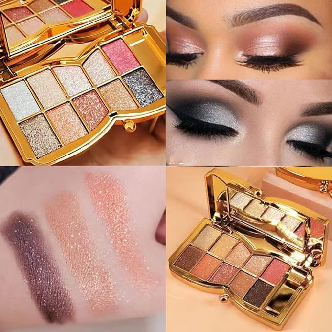 Gold Eye Shadow Eyeshadow Palette Shimmer - 10 Colors Sparkly Eyeshadow Glitter Highly Pigmented Long Lasting Waterproof Sweatproof Professional Nudes Warm Natural Neutral Smoky Cosmetic Eye (# 01)