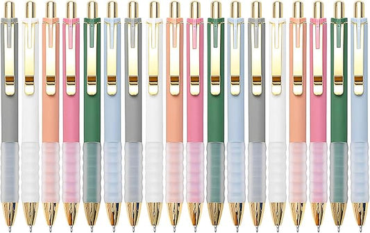 Linbsunne Ballpoint Pens Black Medium Point 1mm with Super Soft Grip Ball Point Pen for Men Women Retractable(gold-18 pcs)