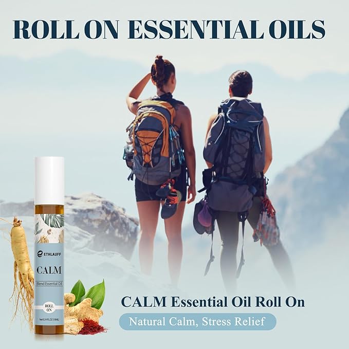 Calm Essential Oil Roll On, Aromatherapy Roll On Oil Blends for Stress Relief, Massage, Self Care Relaxation Gift