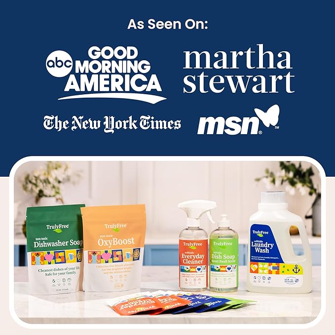 Truly Free Laundry Wash Detergent for Sensitive Skin, Gentle & Safe for Baby Clothes | Plant-Based, Natural Ingredients | Unscented | Include 1 Refillable Bottle (50 Loads)