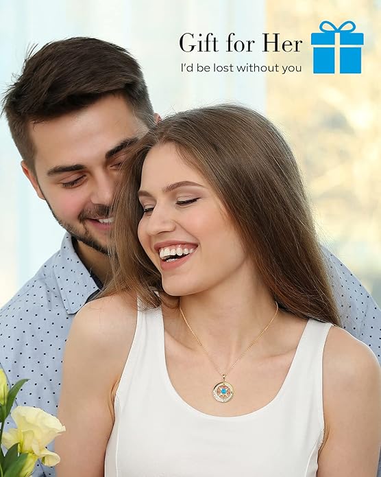S925 Necklace Gift for Wife |Compass Jewelry |Women Anniversary |Sterling Silver |Girlfriend Birthday Gifts for Her Valentines |I'd be Lost without You |Jewel 18K Gold