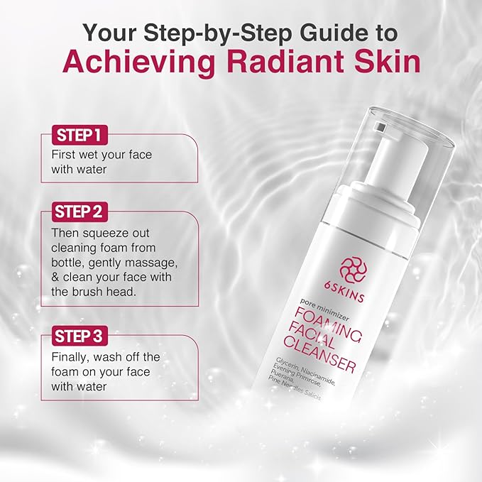 6SKINS® Pore Minimizer Foaming Facial Cleanser – Exfoliating Face Wash with Anti-Sebum P, Niacinamide & Evening Primrose | Gentle Hydrating Korean Face Wash for All Skin Types | 5.07 fl oz