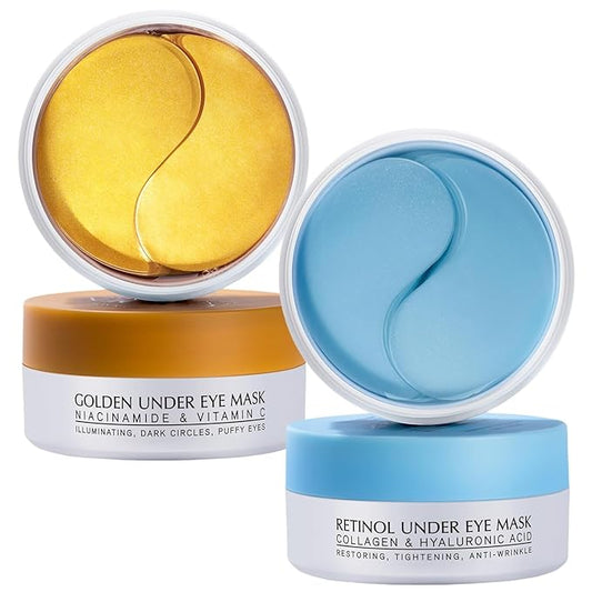 Under Eye Patches Kit: 120 Pcs Retinol & Golden Gel Eye Mask for Dark Circles, Puffiness and Wrinkles - Day & Night Skin Treatment Pads with Niacinamide, Collagen, Hyaluronic Acid & Vitamin C (2 Pack)