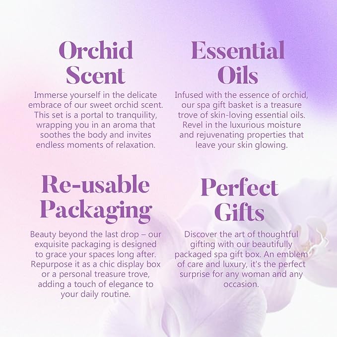 Spa Gifts for Women, Body & Earth 5 Pcs Gifts for Women Orchid Gift Sets, Bath and Body Womens Bath Gifts, Christmas Gift