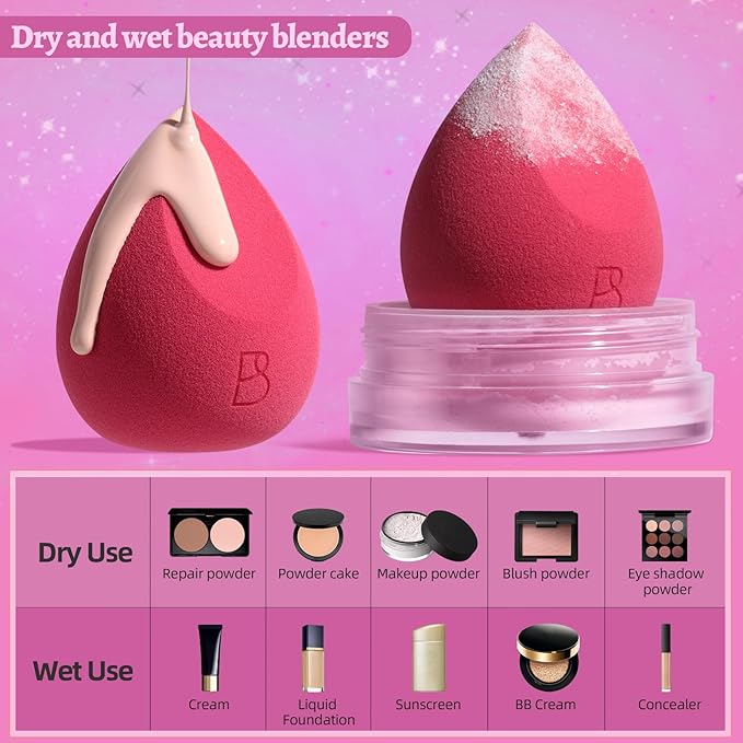 BS-MALL Professional Makeup Sponges Triangle Puff 49 Pcs- Pro V3.0 Cloud Technology Makeup Sponge Material Flawlessflow Mini Sponge Set & Triangle Puff With Waterproof Travel Silicone Bag Gift Set