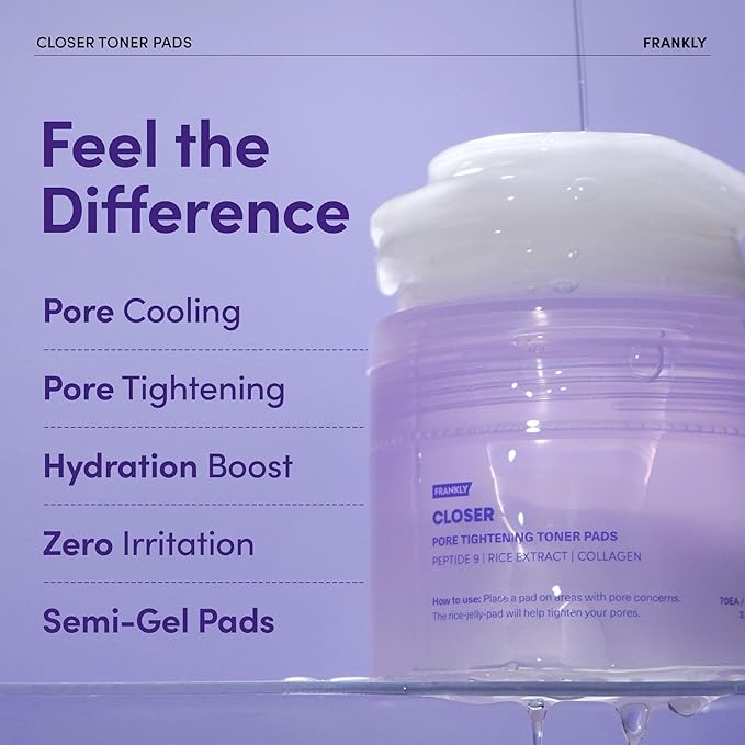 FRANKLY Pore Closer Toner Pads l Rice Jelly Pads with 9 Peptides, Vegan Collagen, Rice Extract l Pore Minimizer l Hydrating for All Skin Types l Korean Skin Care