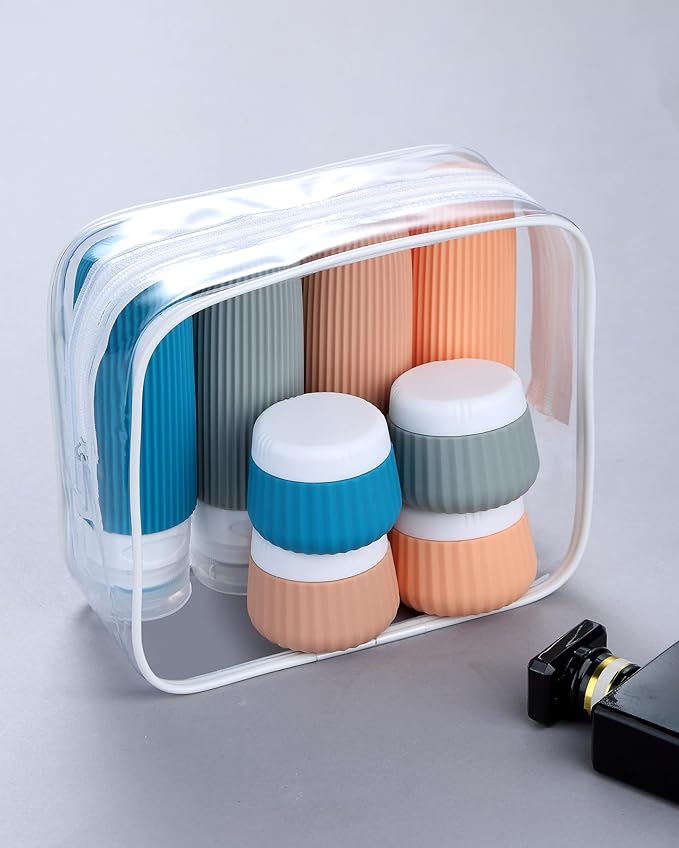 Travel Bottles for Toiletries 8 Pack, Tsa Approved Travel Size Toiletries 3 oz, Travel Containers for Toiletries, with Clear Bag, Leak Proof Silicone Squeezable Travel Essentials Creams Jars