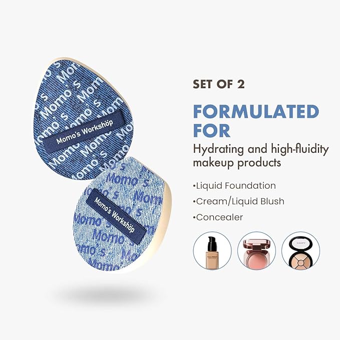 Blue Denim Makeup Sponges,Super Soft Blenders for Liquid Foundation, Dual Design (Egg + Flat Edge), Natural Skin-Like Finish, Makeup Puffs for Blending,Travel Friendly,2pcs for Halloween Themed
