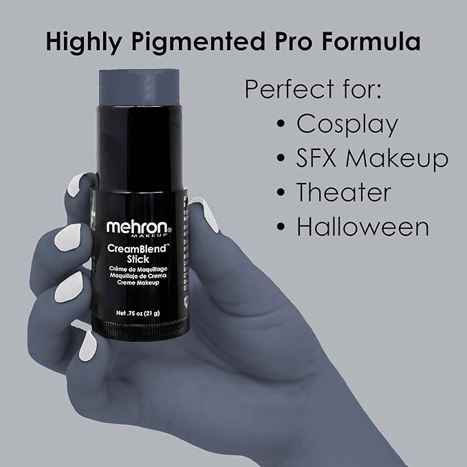 Mehron Makeup CreamBlend Stick | Face Paint, Body Paint, & Foundation Cream Makeup | Perfect for Halloween .75 oz (21 g) (Monster Grey)