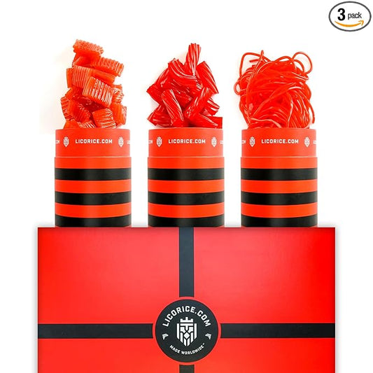 Licorice.com Gourmet Assorted Red Licorice Gift Set – Australian Red, Strawberry Spirali, Strawberry Pillows | Great Gift Idea for Holidays and Birthdays | Pack of 3