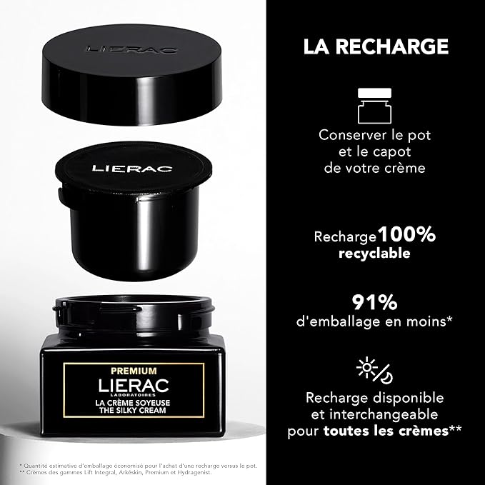 Lierac The Silky Cream Refill - Corrects all the Signs of Aging Face Cream with Niacinamide & Hyaluronic Acid, Hydrates, Firms & Smooths Skin, Refill - 50ml Jar