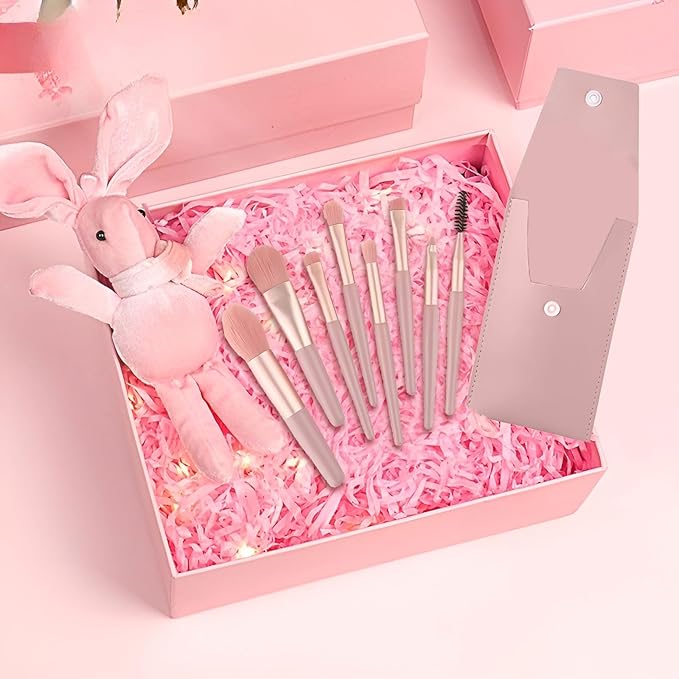 24 Sets Travel Makeup Brush Set Bridesmaid Gift Face Make Up Brushes Angled Blush Brush Foundation Brush with Travel Makeup Bag for Wedding Bridal Gift (Pink)