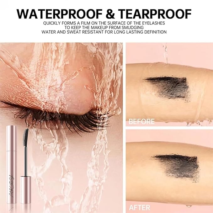 Mascara Women Waterproof Sweatproof Smudge-Free Slim Curl Long Lasting Hold Base Layering Thick Extend Lashes (Black)