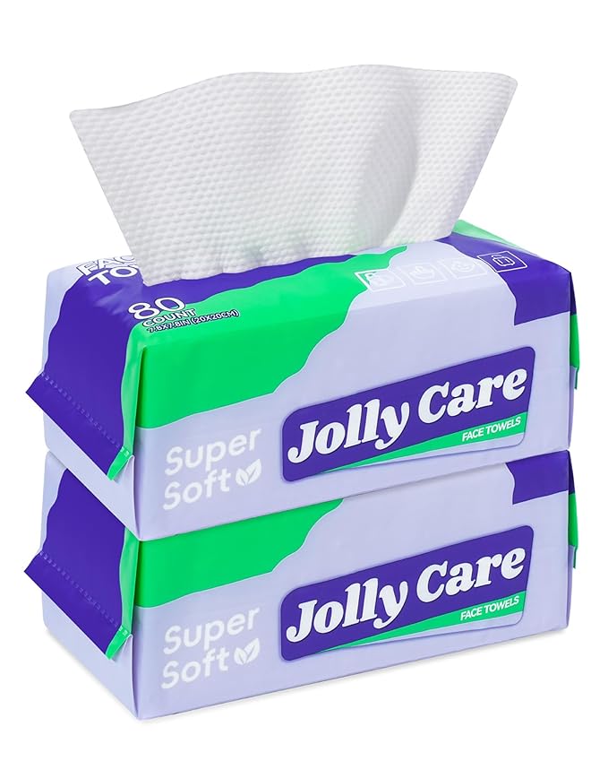 Face Towels Disposable, Face Towelette Disposable, Soft Disposable Face Towel for Makeup Remover, Thick Face Cloths for Women Cleansing, Skin Care, 7.8"×7.8", 80 Count (2 Pack)