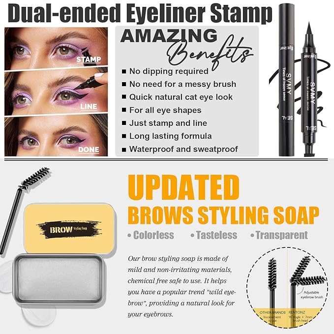 All In One Makeup Kit, Includes Naked Eyeshadow Palette, Nude & Beige Liquid Foundation, Face Primer, Lipstick Set, Eyebrow Soap Kit, Winged Eyeliner Stamp, Brush, Sponges