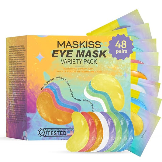 Under Eye Patches Variety Pack (48 Pairs), Eye Masks for Dark Circles Puffy Eyes Undereye Bags With 8 Colors (6 Pairs/Color), Vegan Eye Skin Care Set for Bachelorette Party Favors