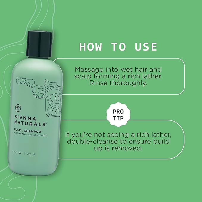 Sienna Naturals - HAPI Shampoo - Anti Frizz - Sulfate-Free, Scalp-Nourishing & Hydrating Cleanser - Gently Removes Buildup Without Stripping - pH-Balanced, Vegan & Clean Formula - 11oz