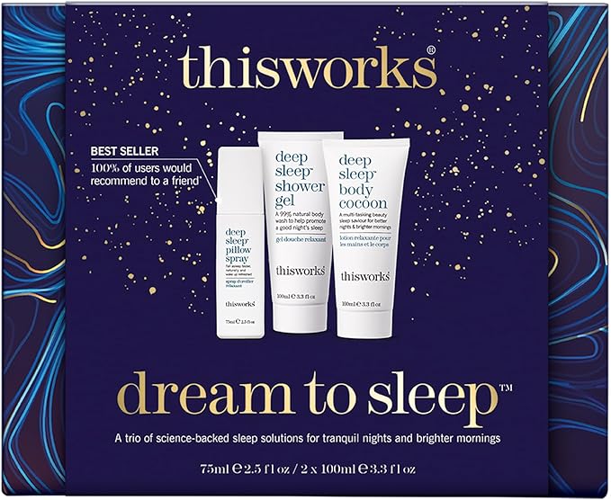 This Works Dream to Sleep Kit – Deep Sleep Pillow Spray 75ml, Shower Gel 100ml & Body Cocoon 100ml – Science-Backed Bedtime Ritual with Lavender, Chamomile & Vetivert