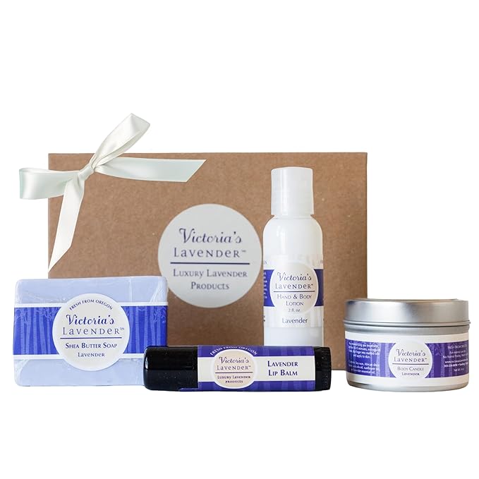 Victoria's Lavender Gift Set - Handmade Soap, Hand & Body Lotion, Lip Balm, Body Candle Luxury Lavender Products, Ideal Pamper Gifts for Women & Spa Gift - Made in the USA Lavender Set
