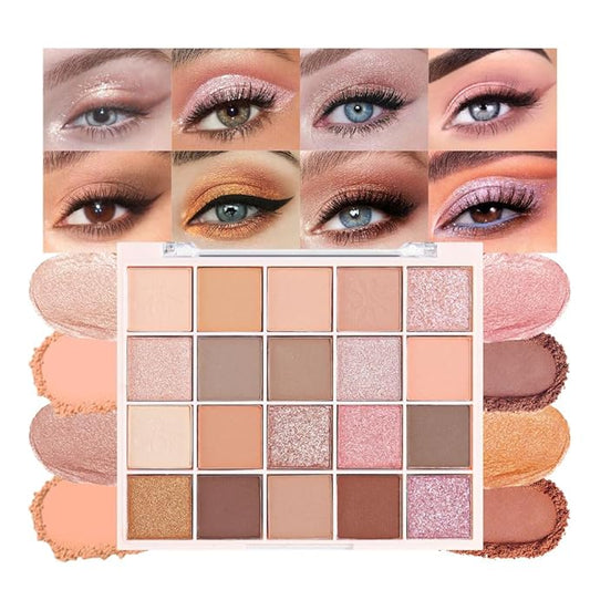 20 Colors Nude Pink Gold Brown Basics Eyeshadow Palette,Matte Nude Neutral Naked Eye Shadow Makeup,Long Lasting Waterproof,Great for Travel Gift Kit