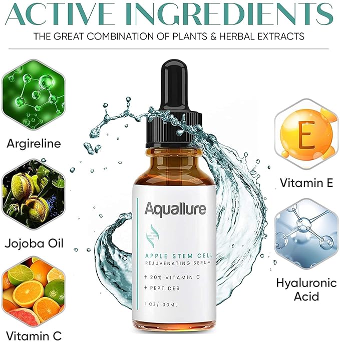 Complexion MD Anti-Aging Skin Care - Aquallure Apple Stem Cell Rejuvenating Serum - Anti Wrinkle Cream - Reduce Fine Lines & Wrinkles - with Peptides & Hyaluronic Acid (Bundle) (1 oz Each) (2 items)