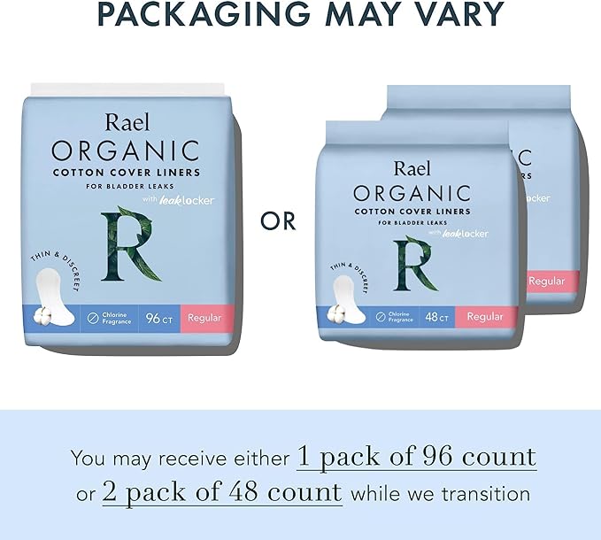 Rael Incontinence Liners for Women, Organic Cotton Cover, Postpartum Essential, Moderate Absorbency, Bladder Control, 4-Layer Core with Leak Guard Technology (Regular, 96 Count)