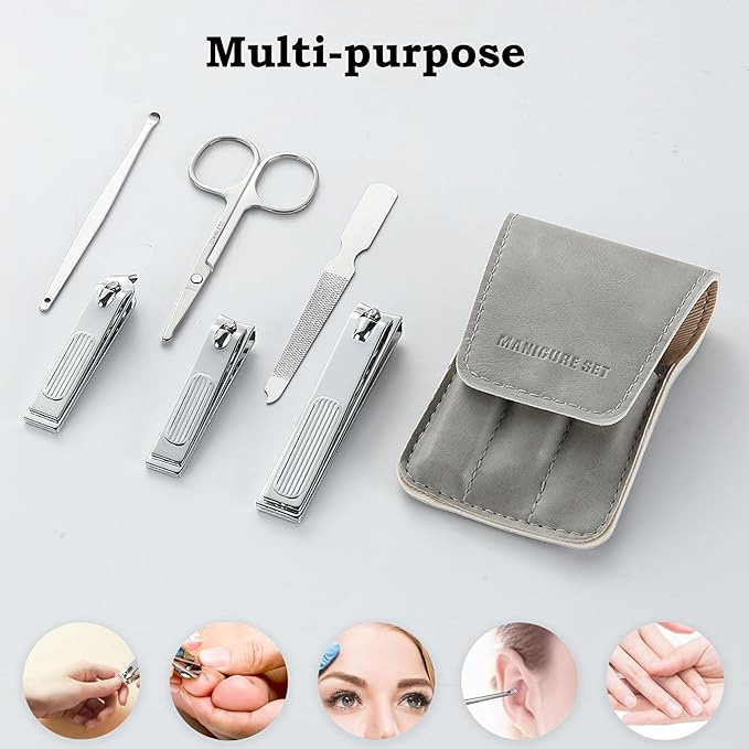 Nail Clipper Set Gifts for Men, 6 Pcs Case Fingernail Clipper Christmas Stocking Stuffers for Adults (Grey)