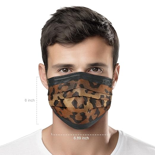 CSD Colo 30 Pcs Leopard Print Disposable Face Masks, 3 Ply Adult Mask with Elastic Ear Loop, Nose Bridge Clip, Breathable Comfortable Mask Great for Indoor, Outdoors Use (Camo)