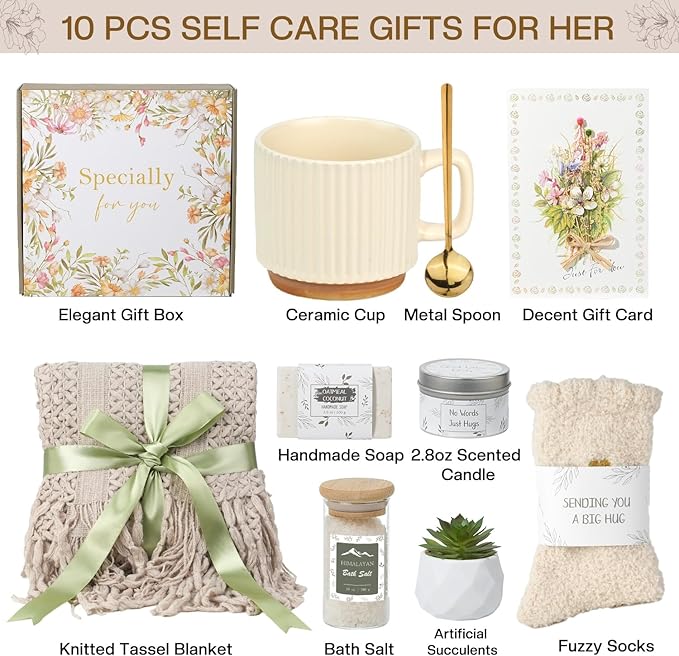 Get Well Gifts for Women - Feel Better Gift Baskets for Women After Surgery, Cancer Care Gifts for Friend, Sick Chemo Care Package, Encouraging Thinking of You Wellness Box For Her, Hug in A Box Gift